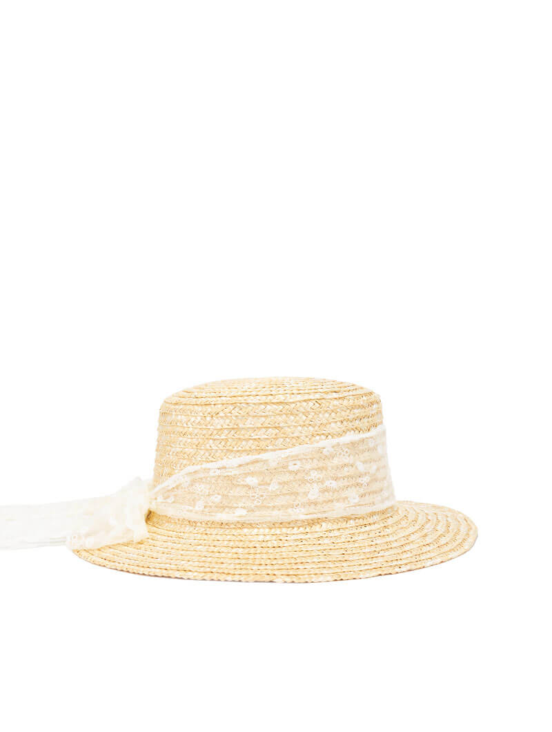 Chapeau en paille à ruban en dentelle